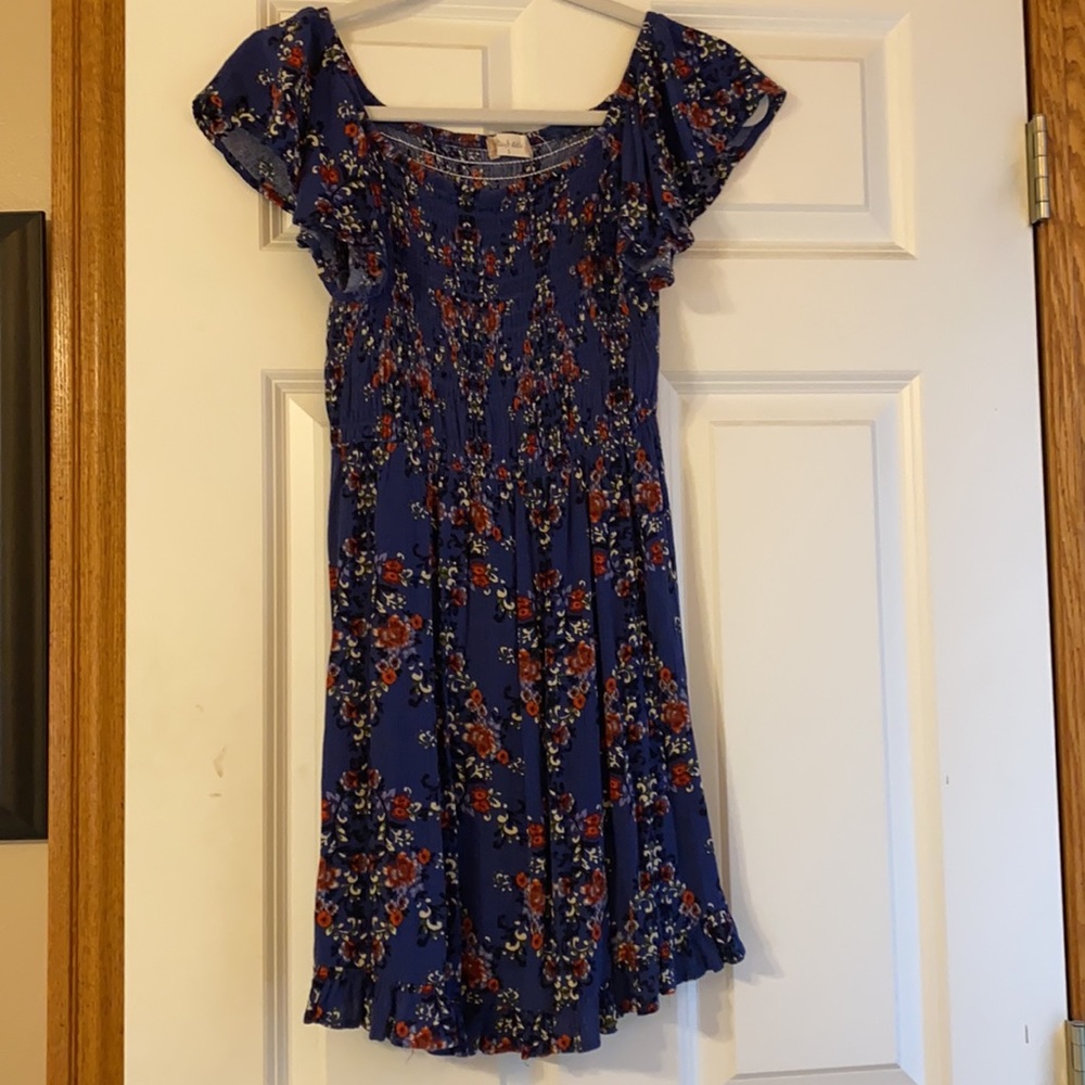 Blue Altard State dress with red floral pattern